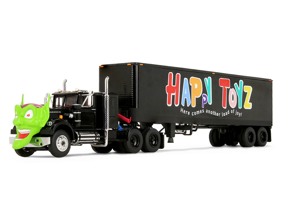 White Western Star 4800 with Green Goblin Head and 40' Vintage Trailer Black with Graphics "Maximum Overdrive" (1986) Movie 40th Anniversary 1/64 Diecast Model by DCP/First Gear LuxuryLifeWay Online Store