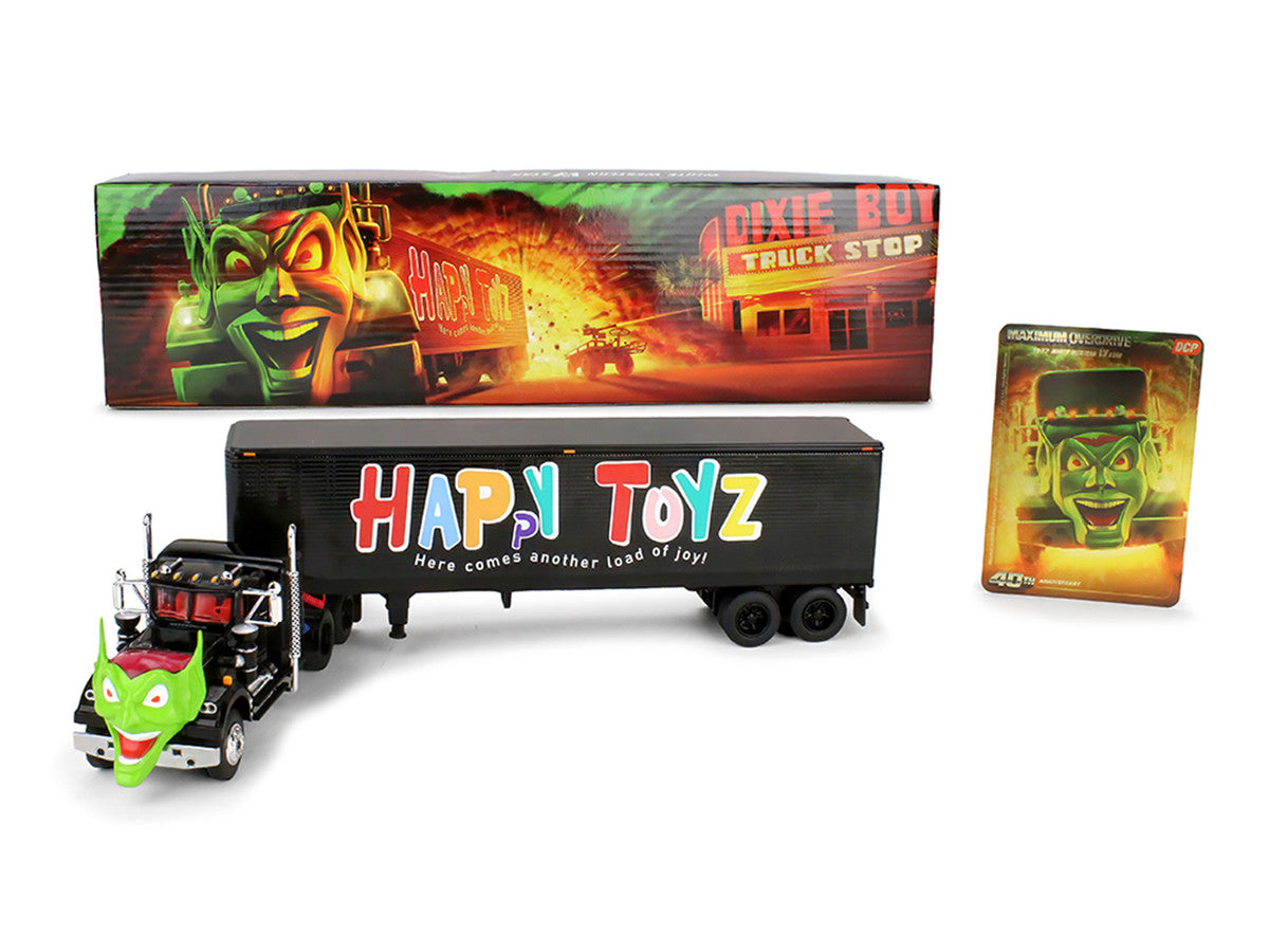 White Western Star 4800 with Green Goblin Head and 40' Vintage Trailer Black with Graphics "Maximum Overdrive" (1986) Movie 40th Anniversary 1/64 Diecast Model by DCP/First Gear LuxuryLifeWay Online Store
