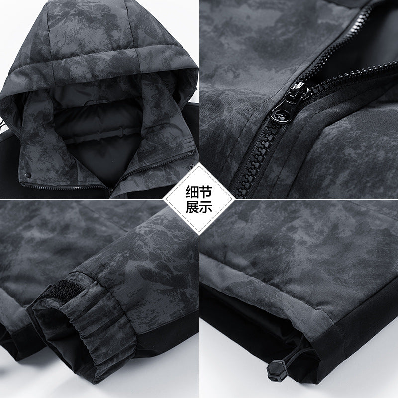 Men's Winter Color-Block Hooded Thick Down Jacket Pi-Mart