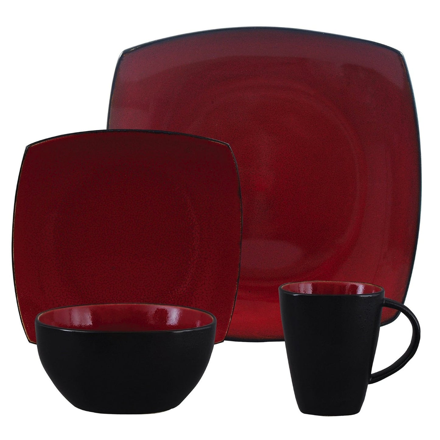 Gibson Soho Lounge 16 Piece Square Stoneware Dinnerware Set in Red and Black LuxuryLifeWay Online Store