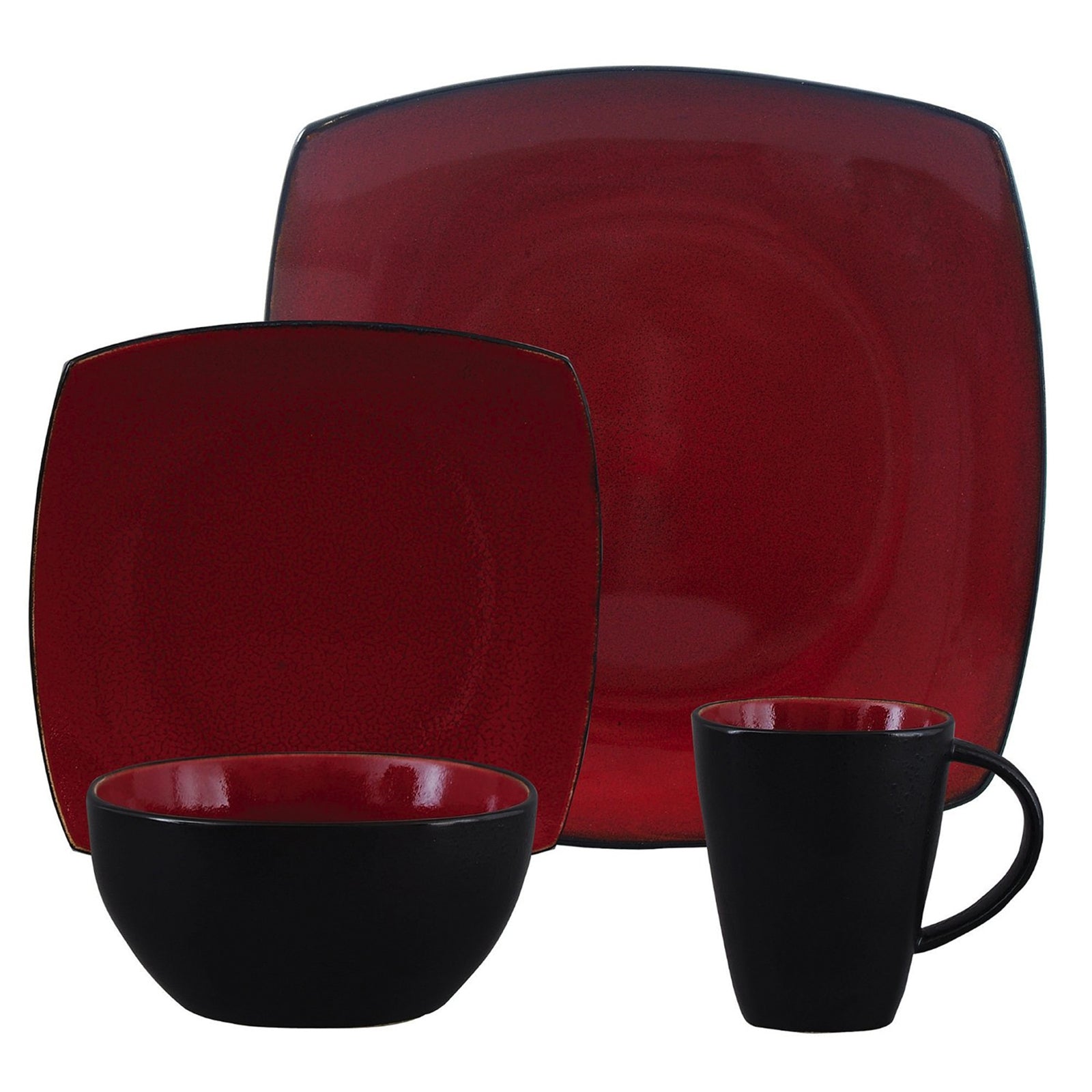 Gibson Soho Lounge 16 Piece Square Stoneware Dinnerware Set in Red and Black LuxuryLifeWay Online Store