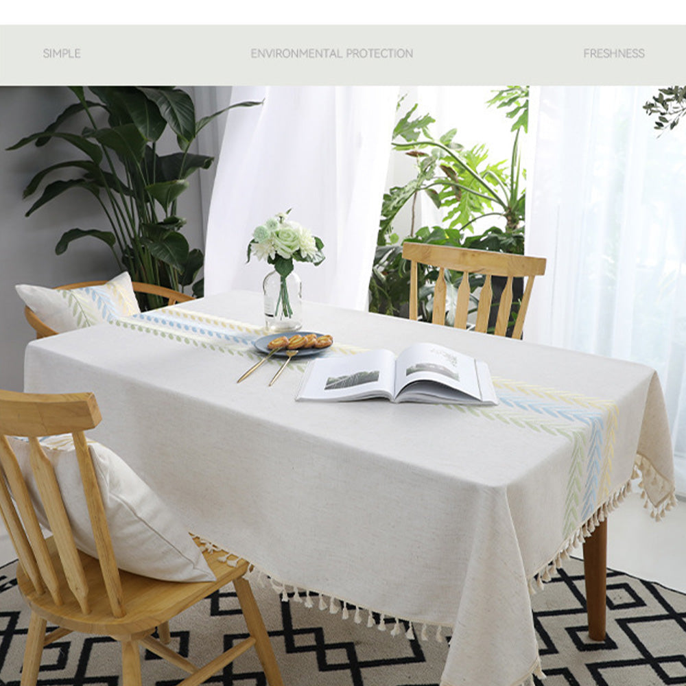 Cotton Linen Rectangular Tablecloth With Tassel Square Table Cloth  Dust-Proof Table Cover For Room Decor Restaurant Kitchen Dinning Room Table Cover PearlNestDecor.com