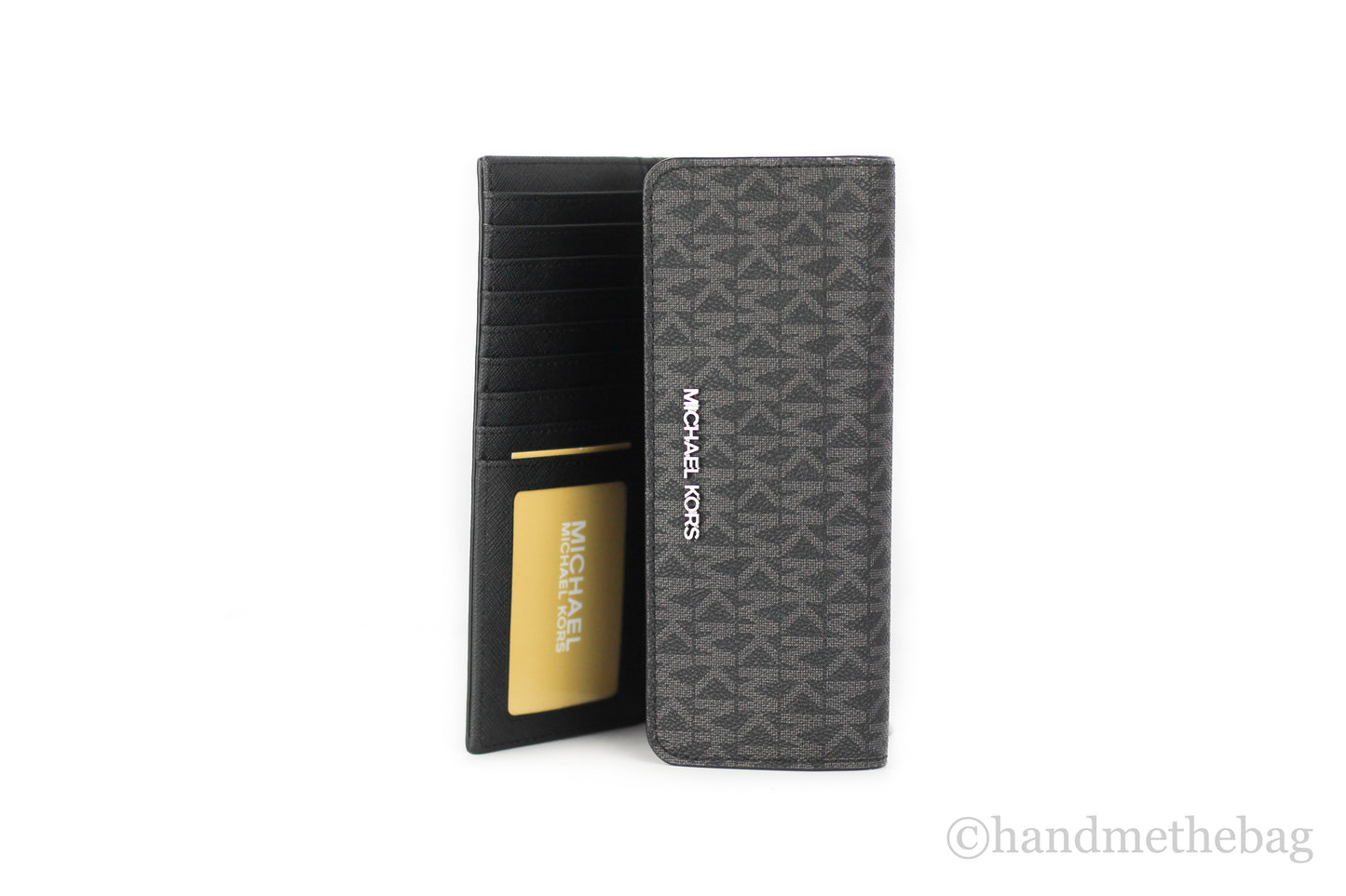 Michael Kors Jet Set Travel Black Logo Large Trifold Wallet LadyShow.Store