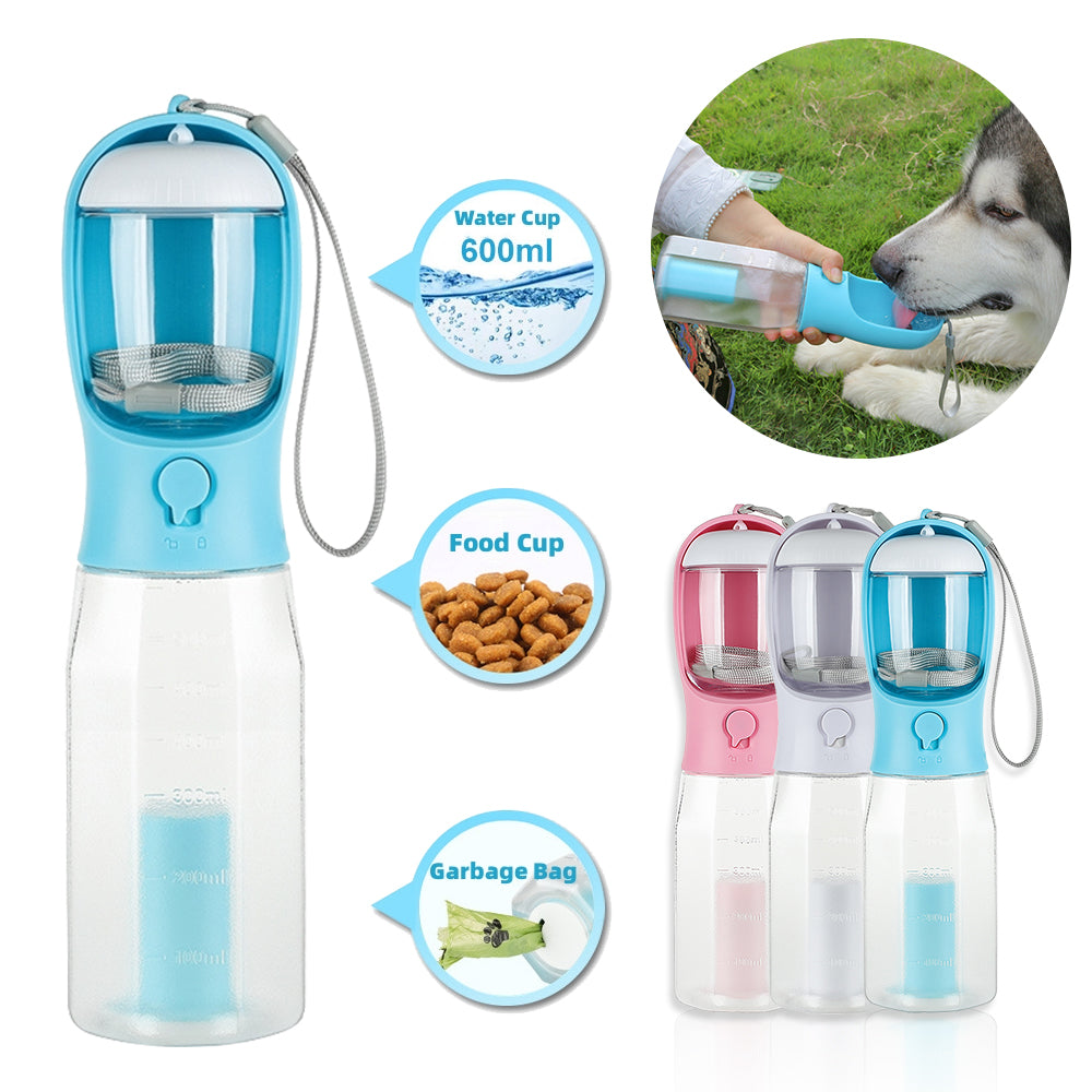Portable Cat Dog Water Bottle Food Feeder Drinker Poop Dispenser 3 In 1 Leak-proof Multifunctional Dog Water Bottle Pet Products Pets Fashion