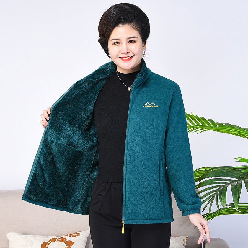 Middle-aged And Elderly Thickened Fleece Hooded Sweatshirt LadyShow.Store