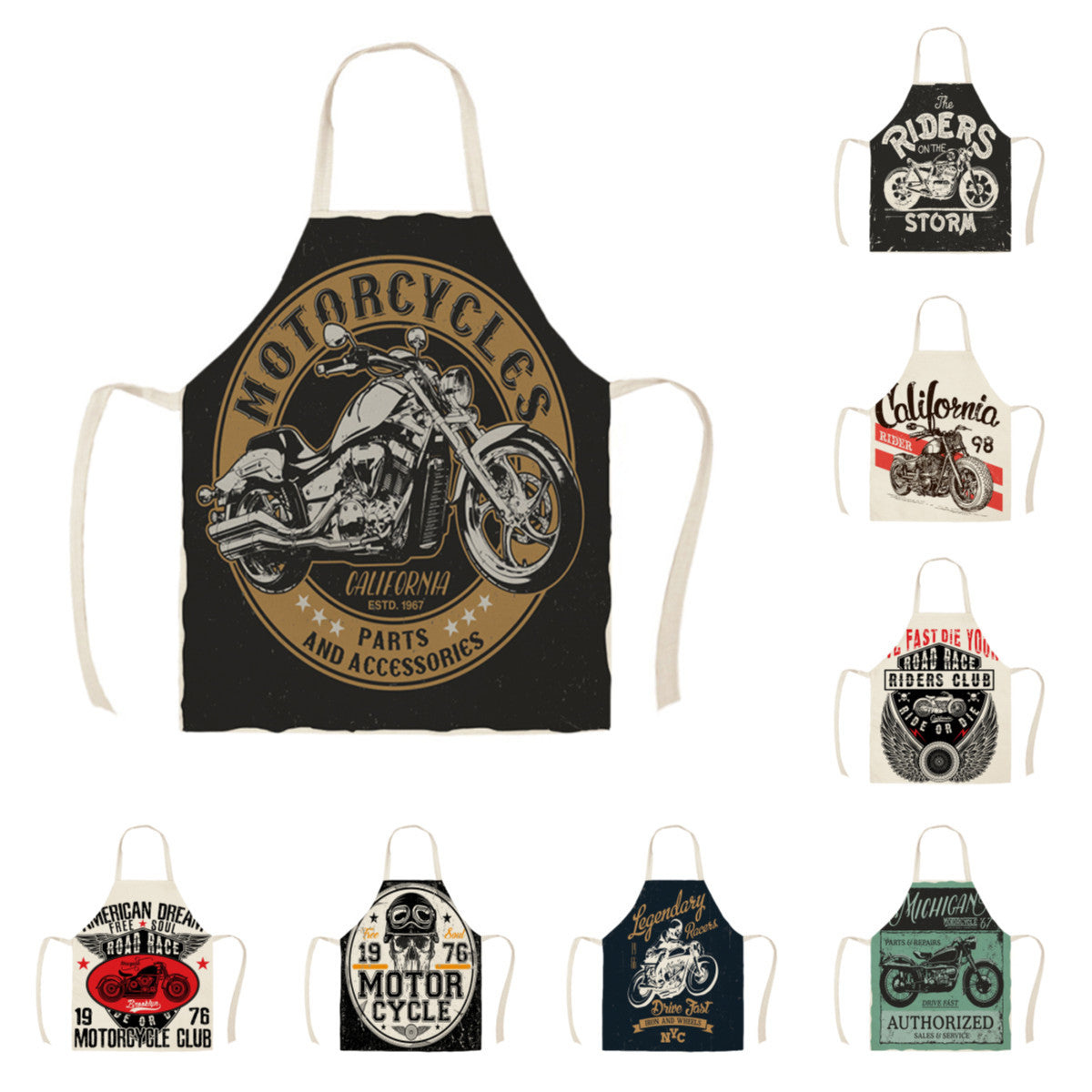 Creative Motorcycle Poster Art Letter Linen Kitchen Apron PearlNestDecor.com