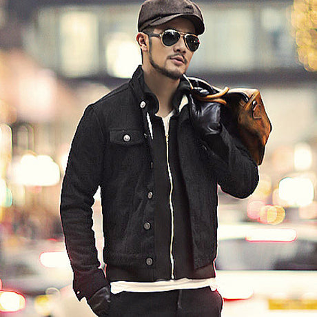Mao Mao lining men's slim short jacket leatherette men's suede jacket Best YouTube Store