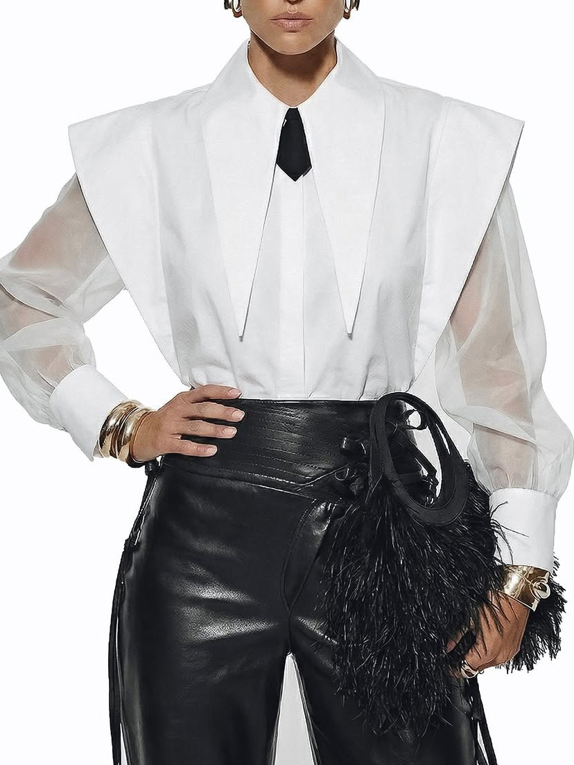 Black & White Oversized Shoulder Shirt & High-Waisted Maxi Skirt Set NorixaFashion.com