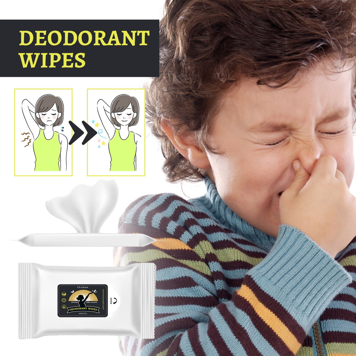 10 Pieces1bag Of Odor Deodorizing Wet Wipes Tri Light Beauty