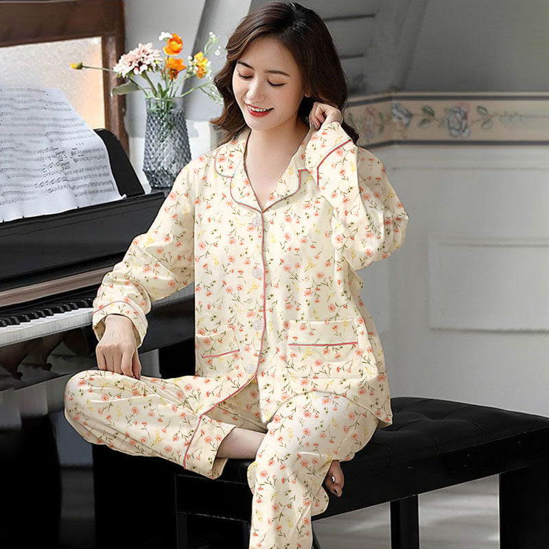 Elegant Women's Autumn And Winter Cotton-like Long Pajamas Two-piece Set Best YouTube Store