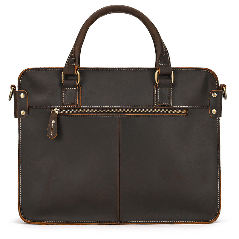 Retro Crazy Horse Leather Briefcase 14-inch Commuter Business CJD