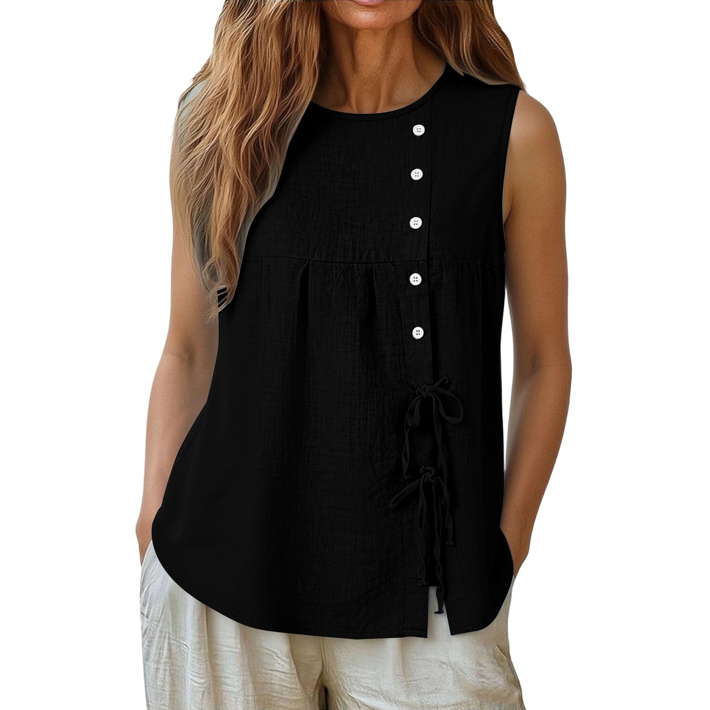 Loose-fit Sleeveless Shirt Blouse For Women NorixaFashion.com