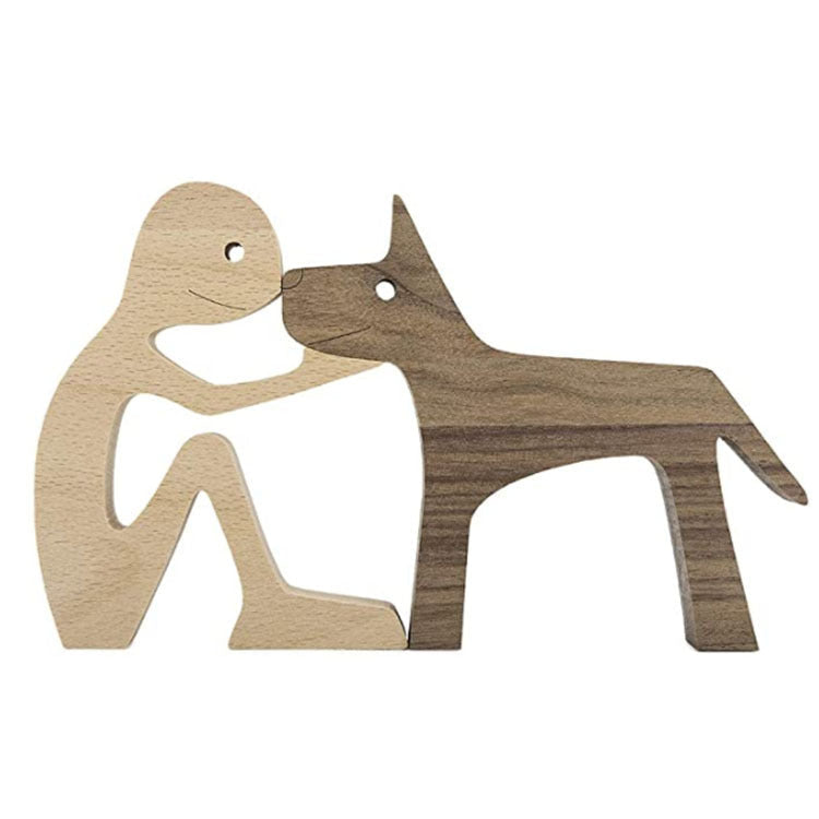 DIY Figurine Wood Dog Ornament Sculpture Home Decoration A Man A Dog Wood Sculpture Christmas Gifts Model Decor PearlNestDecor.com