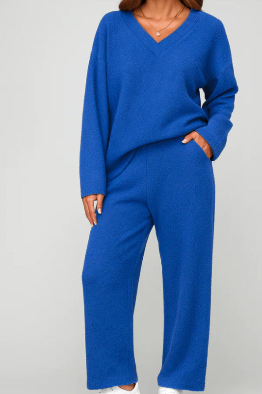 V-neck Wool Loose Pockets Leisure Suit Two-piece Pajamas Best YouTube Store