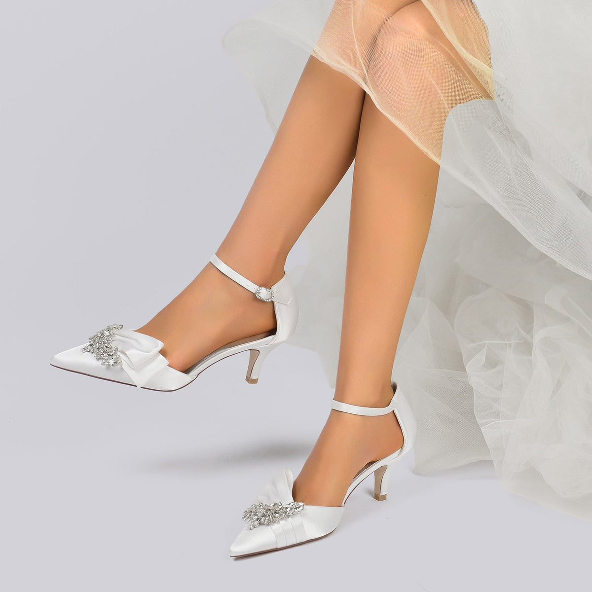 Wedding Bride Mid And Low Heel Pointed Toe Rhinestone High Heels LuxuryLifeWay Online Store