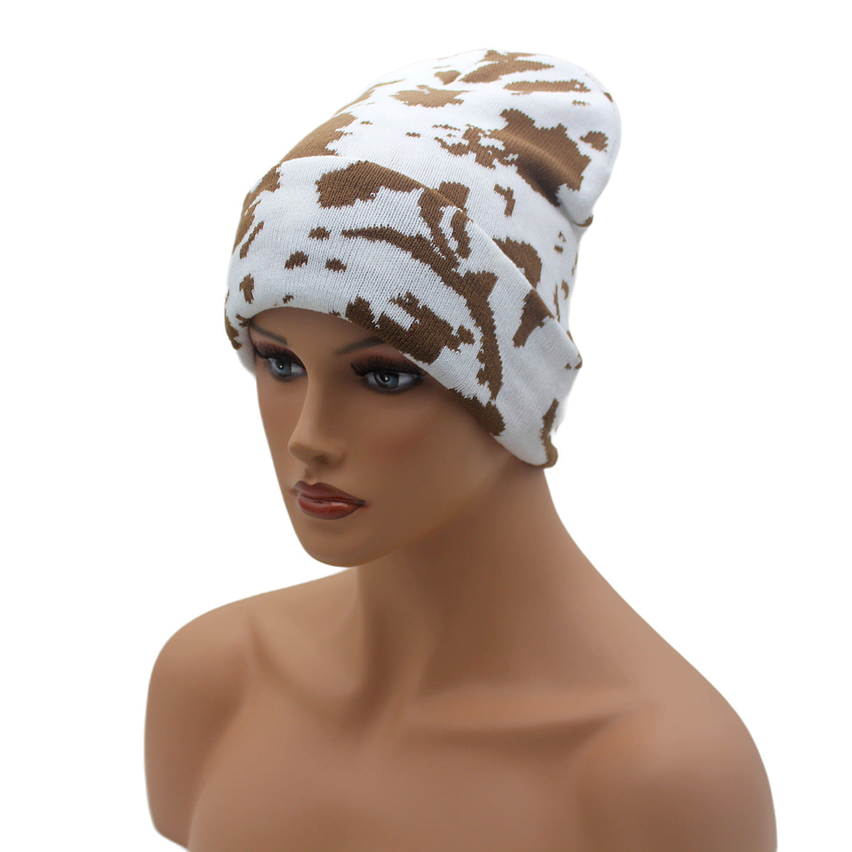 Winter Warm Cow Pattern Knitted Hat For Men And Women Curled Edge Woolen Hat