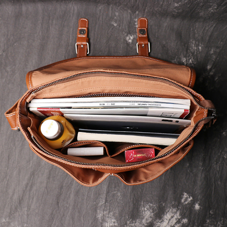 Mens Full-Grain Leather Large-Capacity Shoulder Bag LadyShow.Store