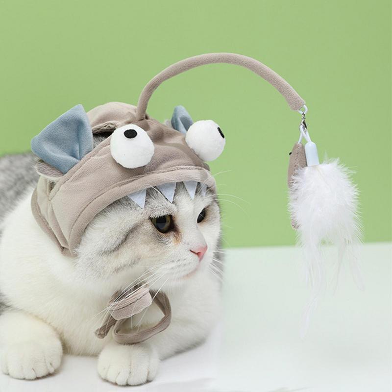 New Head Wearing Feather Funny Cat Stick Funny Cat Toy Stick Gray Big Eye Pet Toys Pet Products Pets Fashion