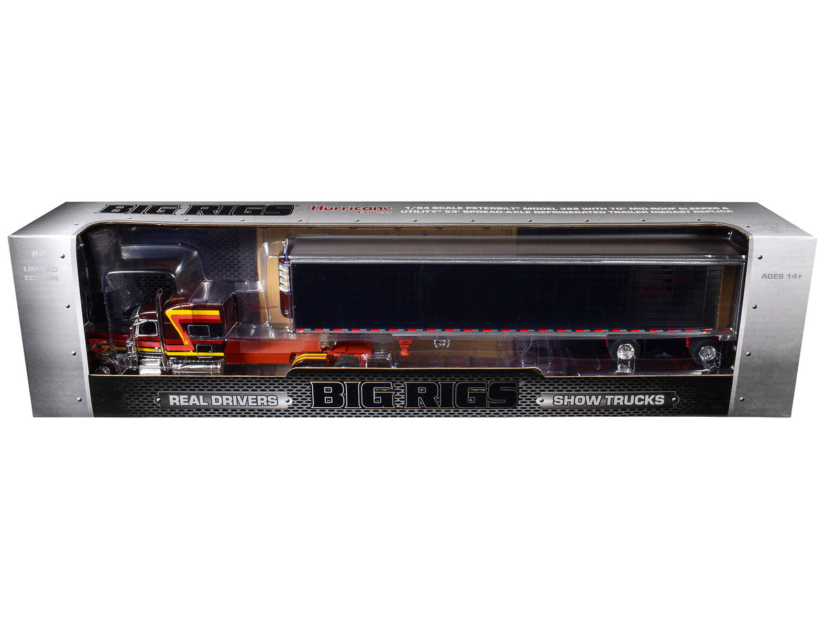 Peterbilt 389 Pride-N-Class with 70" Mid-Roof Sleeper and 53' Utility Trailer with Reefer "Hurricane Express" Brown with Stripes "Big Rigs" Series II #4 1/64 Diecast Model by DCP/First Gear LuxuryLifeWay Online Store