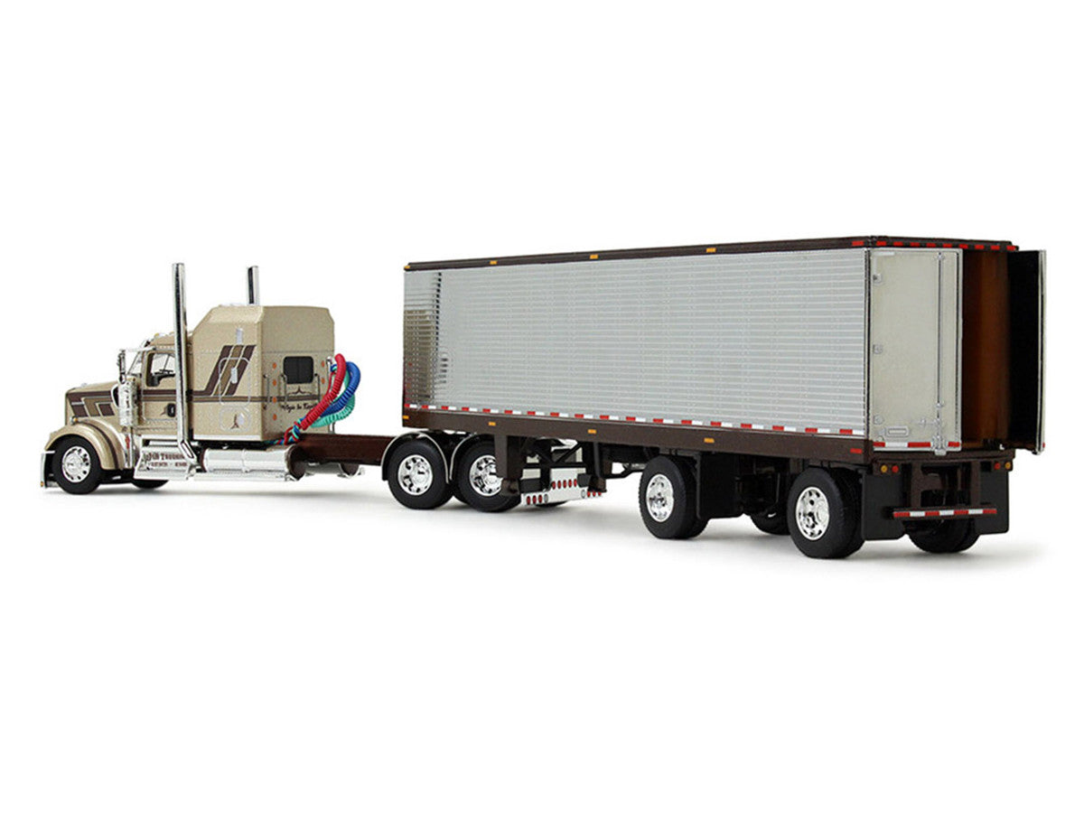 Kenworth W900L with 60" Aerodyne Sleeper and 40' Vintage Trailer "Red's Favorites - Jason Sanders" Beige with Stripes 1/64 Diecast Model by DCP/First Gear LuxuryLifeWay Online Store
