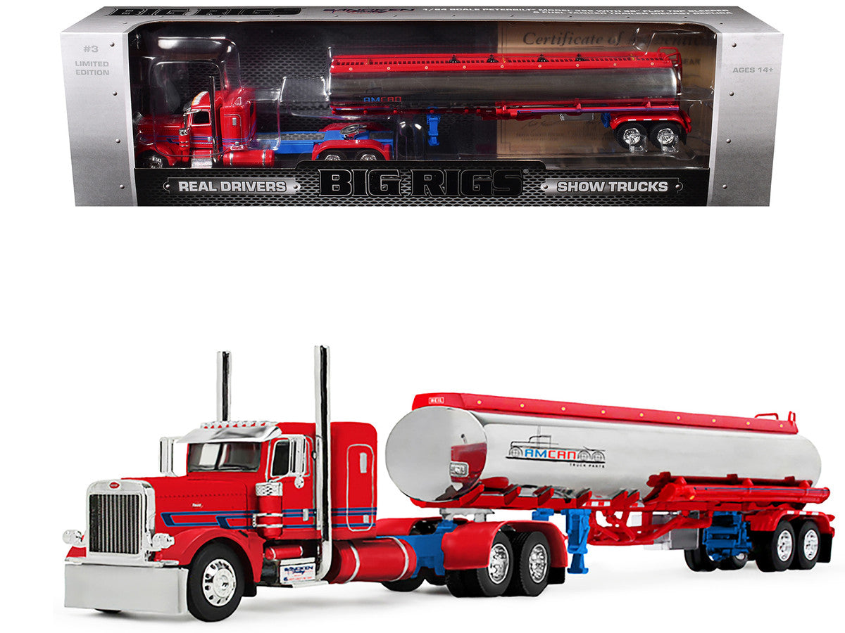 Peterbilt 389 with 36" Flat Top Sleeper and Heil Fuel Tank Trailer "Sancken Custom Truck by Amcan" Red "Big Rigs" Series II #3 1/64 Diecast Model by DCP/First Gear LuxuryLifeWay Online Store