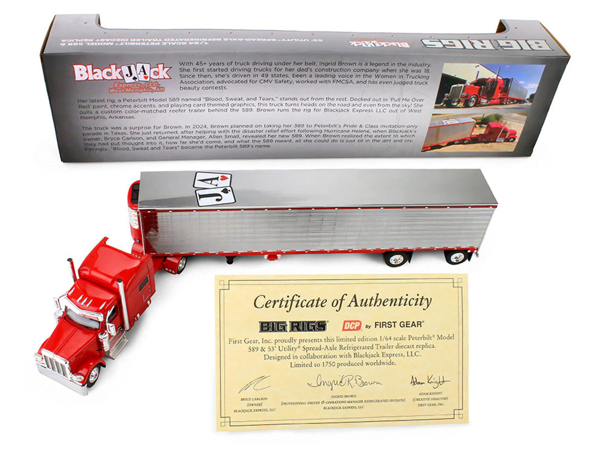 Peterbilt 589 with 78" Mid-Roof Sleeper and 53' Utility Trailer with Reefer "Blackjack Express LLC" Red "Big Rigs" Series II #6 1/64 Diecast Model by DCP/First Gear LuxuryLifeWay Online Store