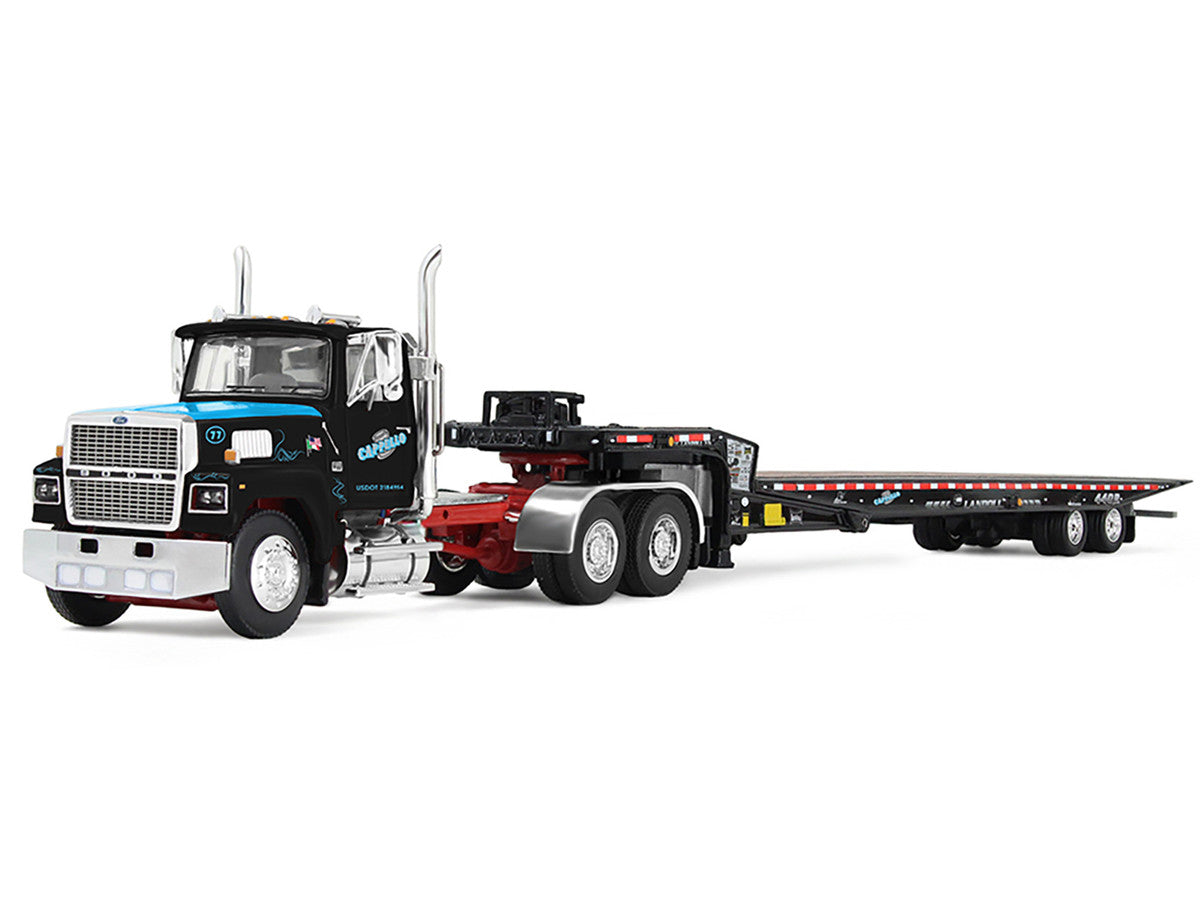 Ford LTL 9000 Day Cab and Landoll 440B-50CA Traveling Axle Trailer "Cappello Heavy Transport" Black with Blue Hood "Legacy" Series #3 1/64 Diecast Model by DCP/First Gear LuxuryLifeWay Online Store