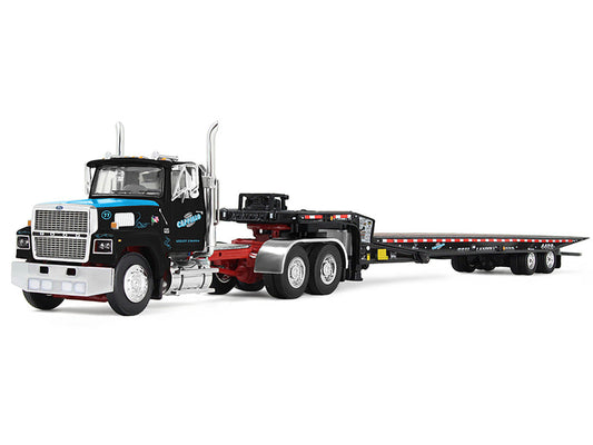 Ford LTL 9000 Day Cab and Landoll 440B-50CA Traveling Axle Trailer "Cappello Heavy Transport" Black with Blue Hood "Legacy" Series #3 1/64 Diecast Model by DCP/First Gear LuxuryLifeWay Online Store