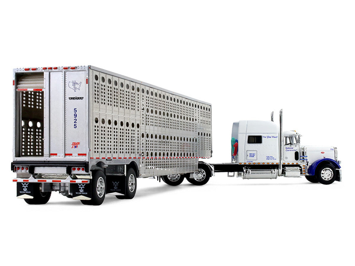 Peterbilt 379 with 70" Mid-Roof Sleeper and Wilson Silverstar Livestock Trailer "National Carriers" White "Legacy Series #5" 1/64 Diecast Model by DCP/First Gear LuxuryLifeWay Online Store