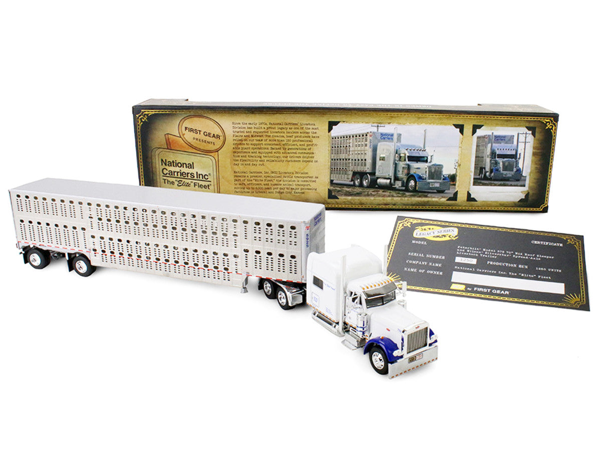 Peterbilt 379 with 70" Mid-Roof Sleeper and Wilson Silverstar Livestock Trailer "National Carriers" White "Legacy Series #5" 1/64 Diecast Model by DCP/First Gear LuxuryLifeWay Online Store