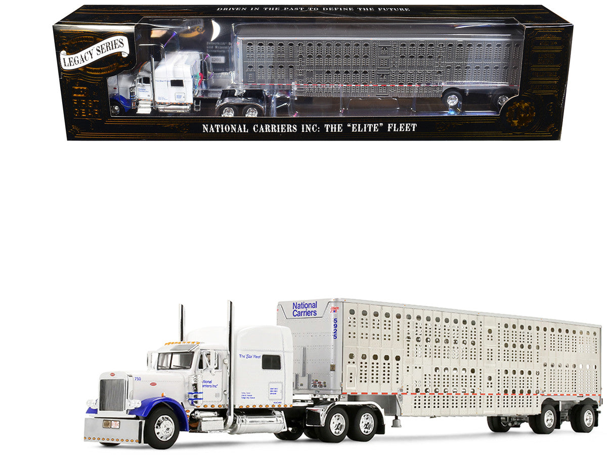 Peterbilt 379 with 70" Mid-Roof Sleeper and Wilson Silverstar Livestock Trailer "National Carriers" White "Legacy Series #5" 1/64 Diecast Model by DCP/First Gear LuxuryLifeWay Online Store