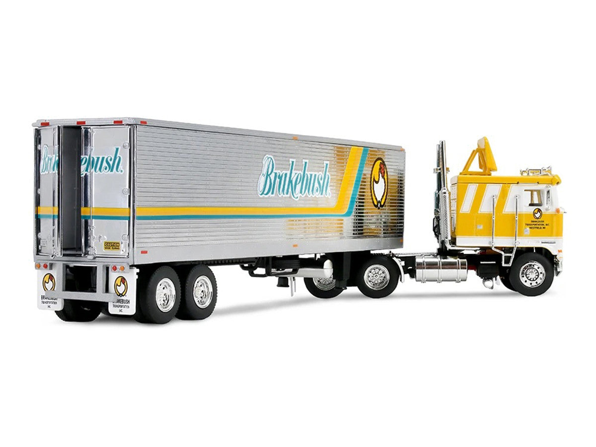 Kenworth K100 COE Flat Top and 40' Vintage Trailer with Reefer "Brakebush" Yellow with White Grpahics "Legacy Series #6" 1/64 Diecast Model by First Gear LuxuryLifeWay Online Store