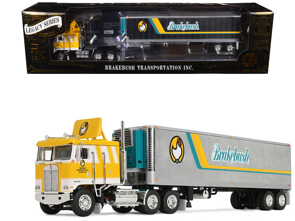 Kenworth K100 COE Flat Top and 40' Vintage Trailer with Reefer "Brakebush" Yellow with White Grpahics "Legacy Series #6" 1/64 Diecast Model by First Gear LuxuryLifeWay Online Store
