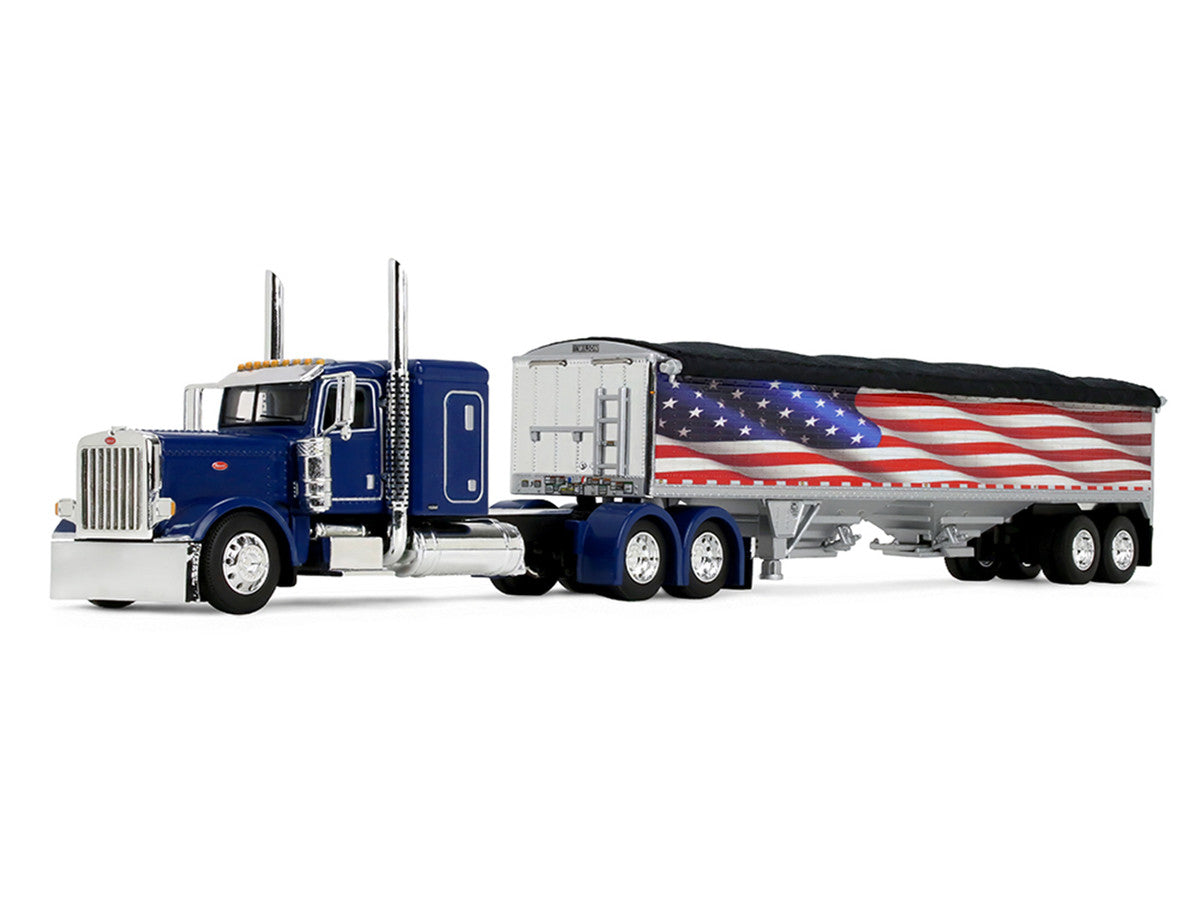 Peterbilt 389 with 48" Flat Top Sleeper and 43' Wilson Pacesetter High Side Grain Trailer "Wilson USA 250" Blue 1/64 Diecast Model by DCP/First Gear LuxuryLifeWay Online Store