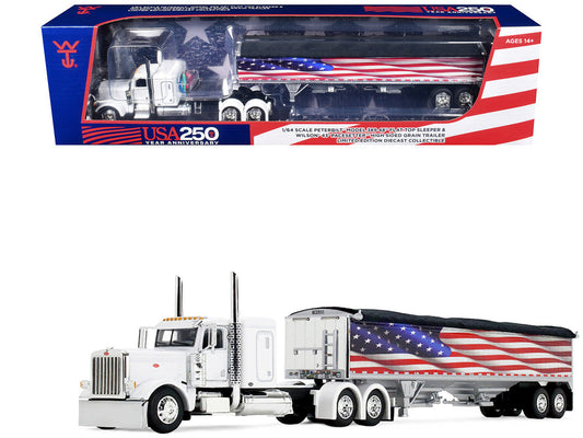 Peterbilt 389 with 48" Flat Top Sleeper and 43' Wilson Pacesetter High Side Grain Trailer "Wilson USA 250" White 1/64 Diecast Model by DCP/First Gear LuxuryLifeWay Online Store