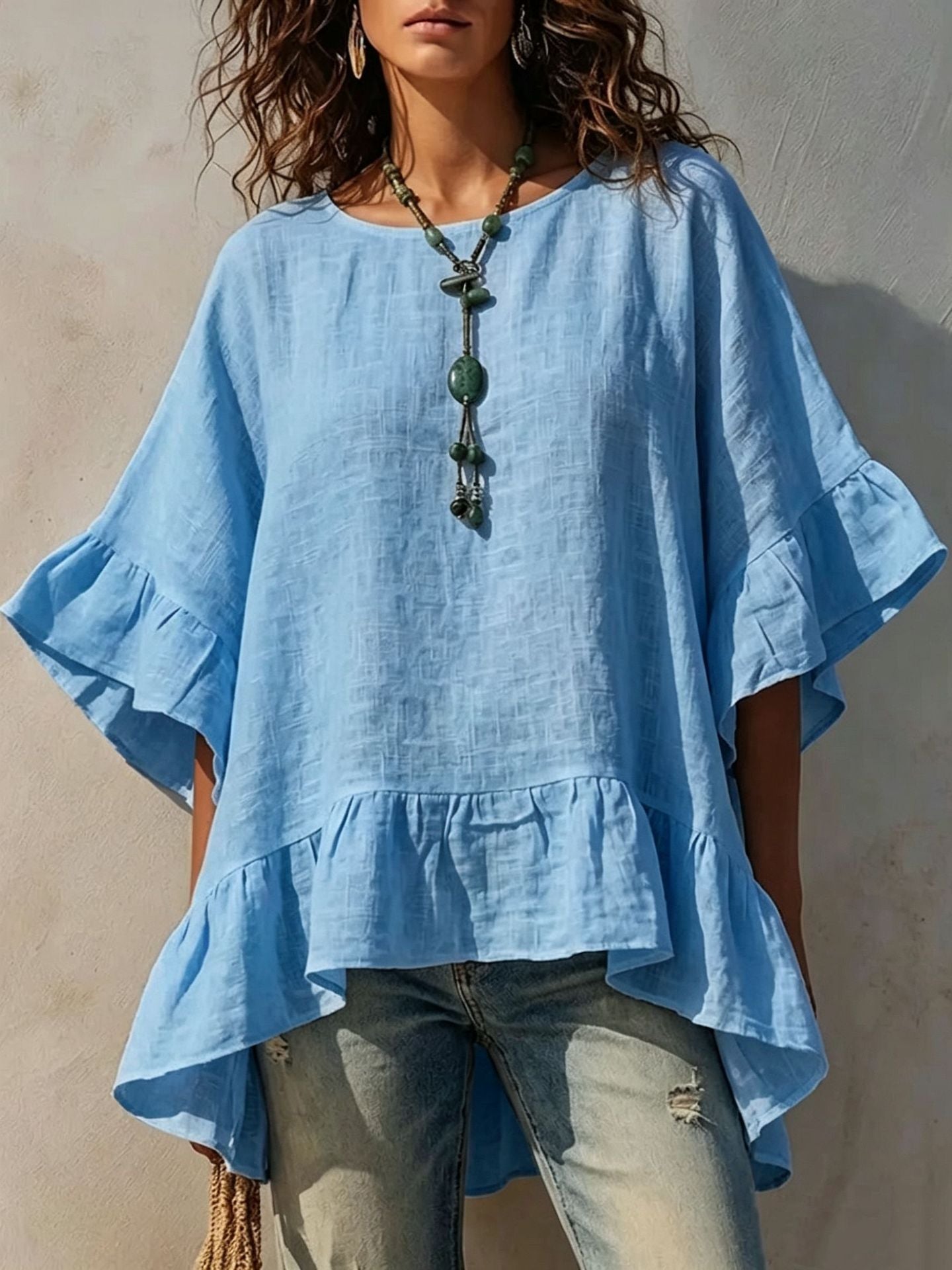 Women's Irregular-hem Cotton-linen Shirt NorixaFashion.com