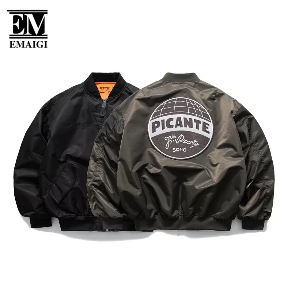 Men's Oversized Hip Hop Bomber Jacket for Spring/Fall Pi-Mart