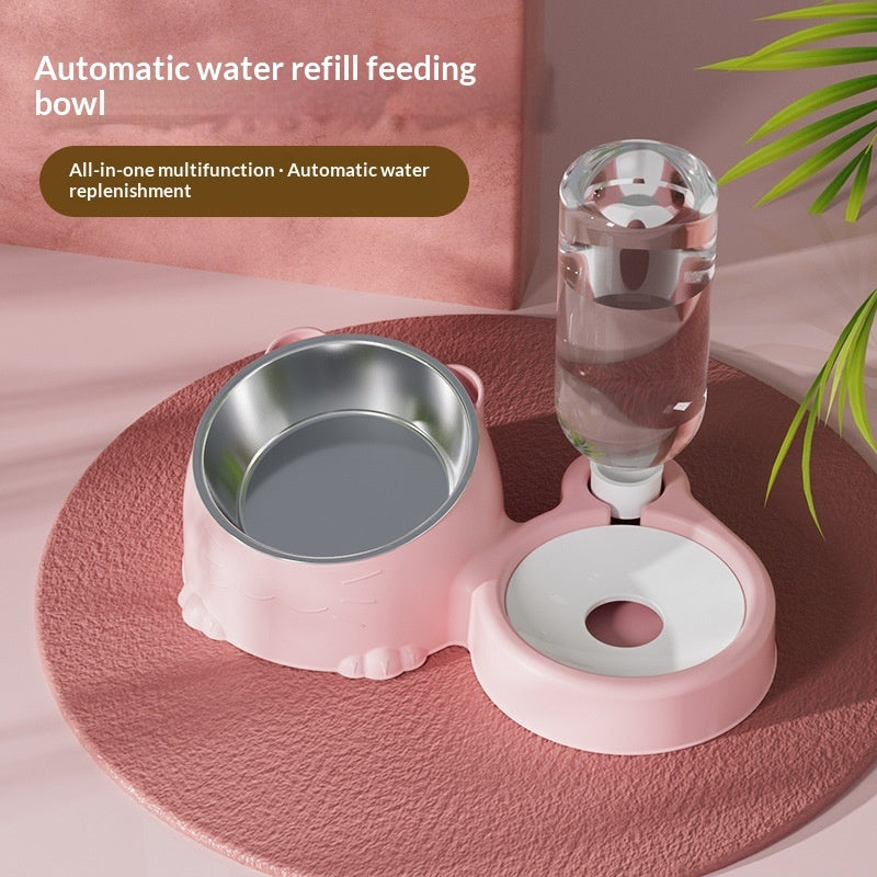 Pet Double Bowl Anti-Tip Cute Stainless Steel Food Bowl Pets Fashion