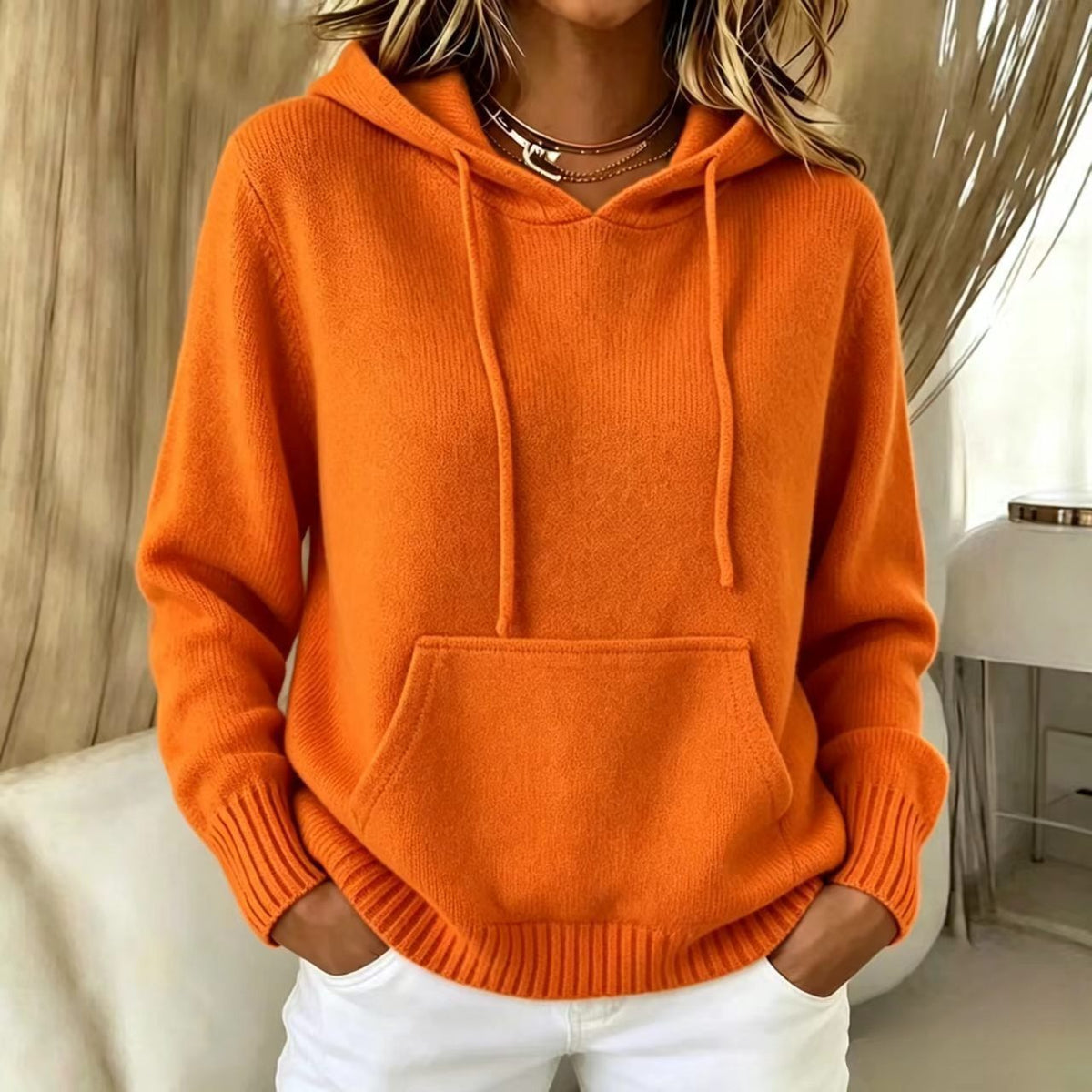2026 Women's New Knitted Hoodie, Casual Pullover Sweater Top With Pockets NorixaFashion.com