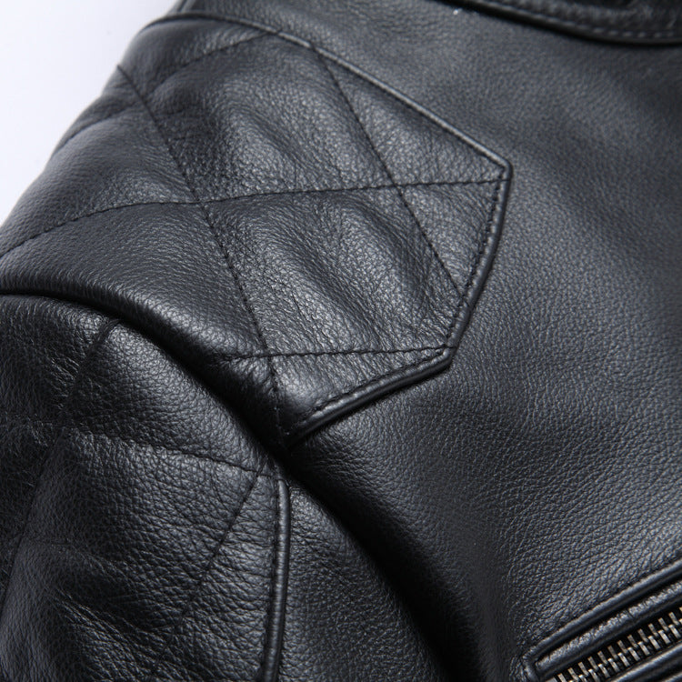Men's Short Harley Leather Jacket, Stand Collar Casual Coat Pi-Mart