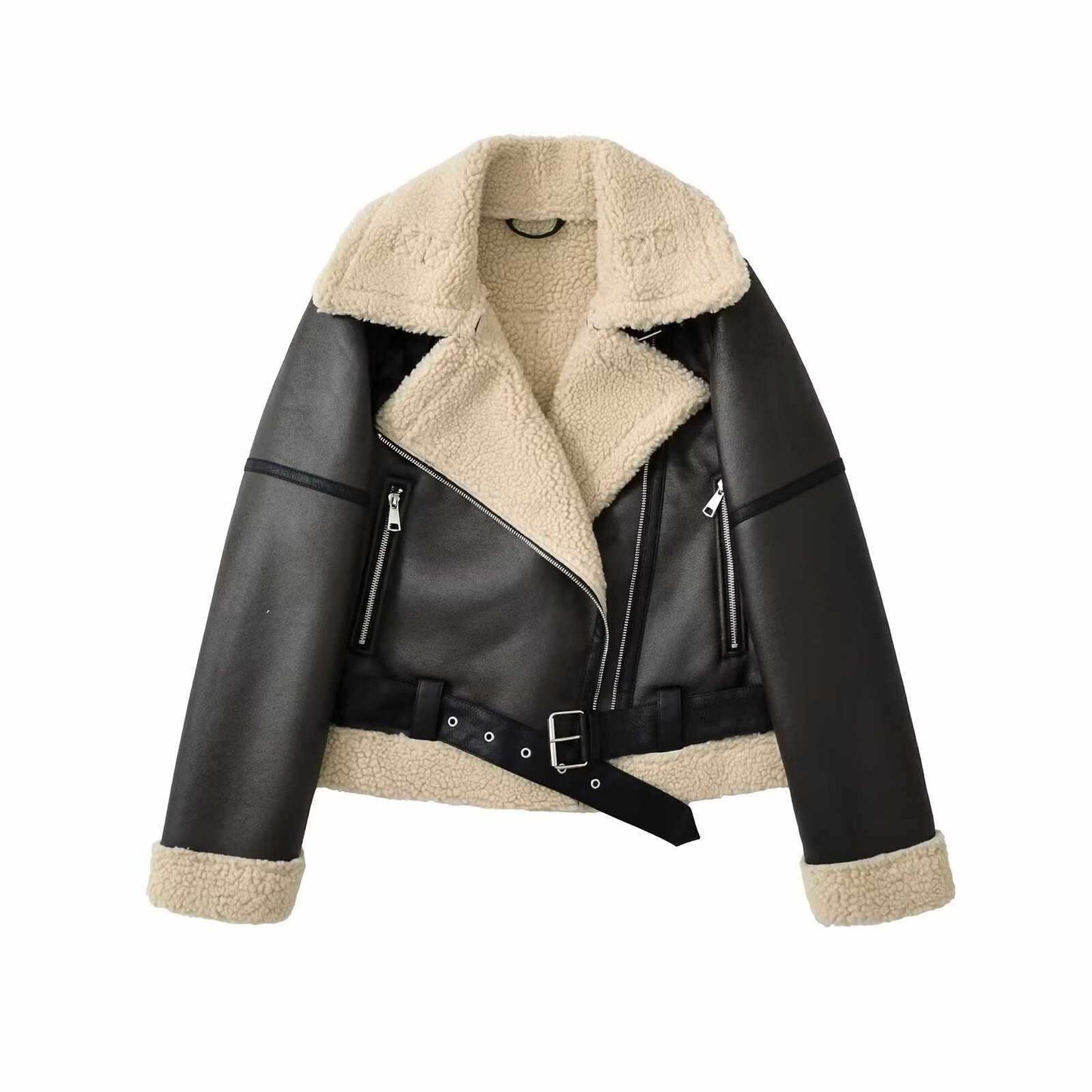 Women's Fashionable Warm Cotton Jacket Motorcycle Fur Coat LadyShow.Store