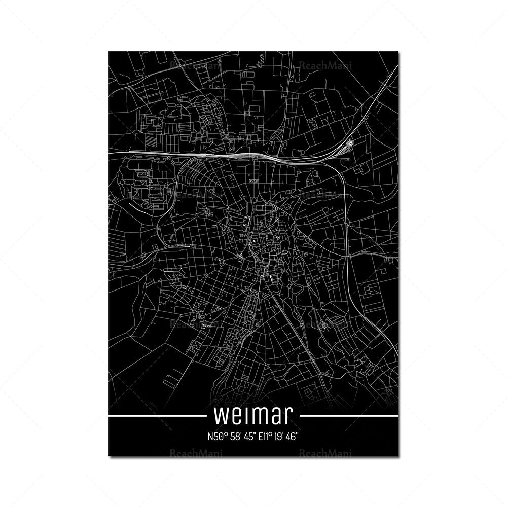 Map Black Line Poster Canvas Painting Home Decor Wall Art PearlNestDecor.com