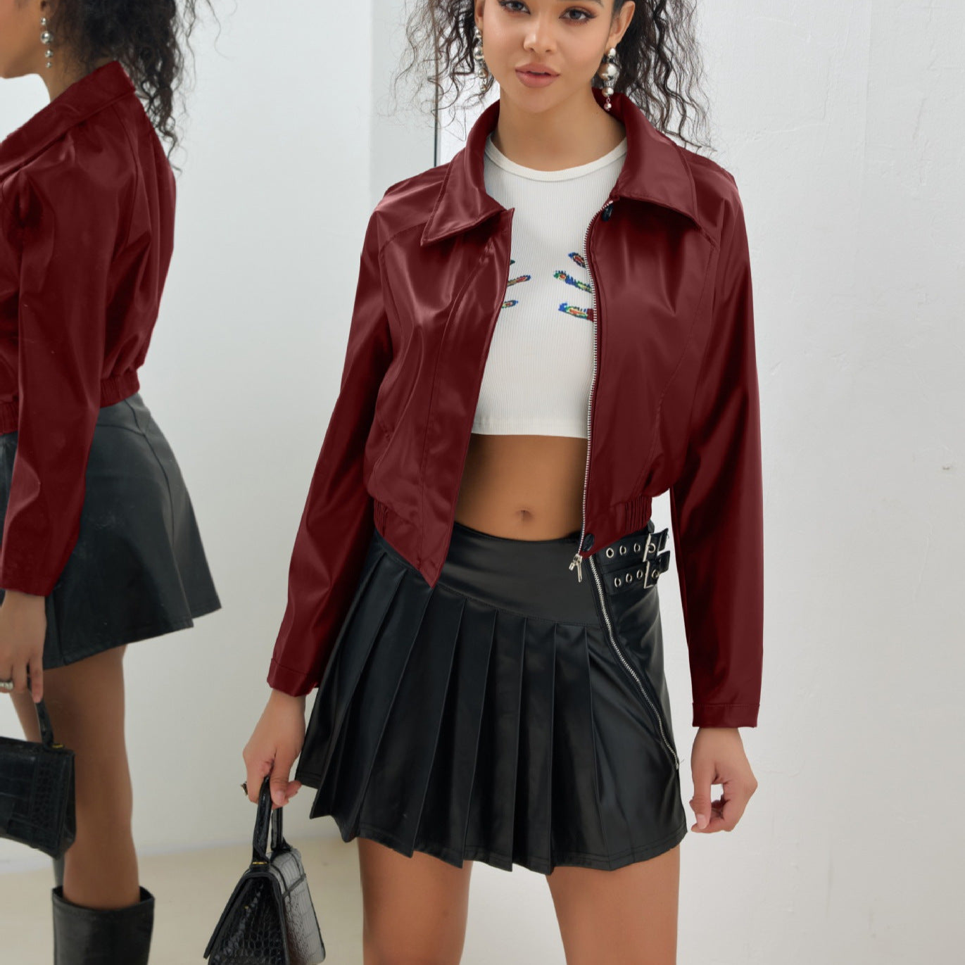 Leather Short Jacket Vintage Zipper American Casual Motorcycle LadyShow.Store