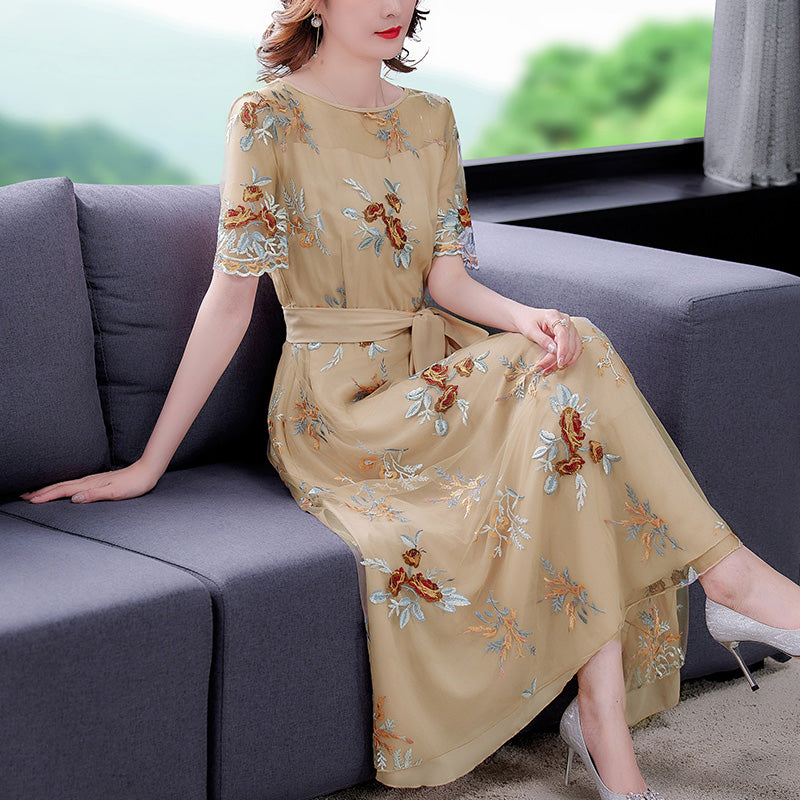 Heavy Industry Embroidery Net Yarn Dress Women NorixaFashion.com