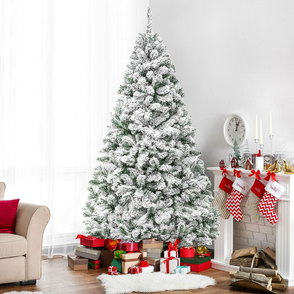 6 Foot Easy Set Up Snow Flocked Faux Pine Christmas Tree with Metal Stand LuxuryLifeWay Online Store
