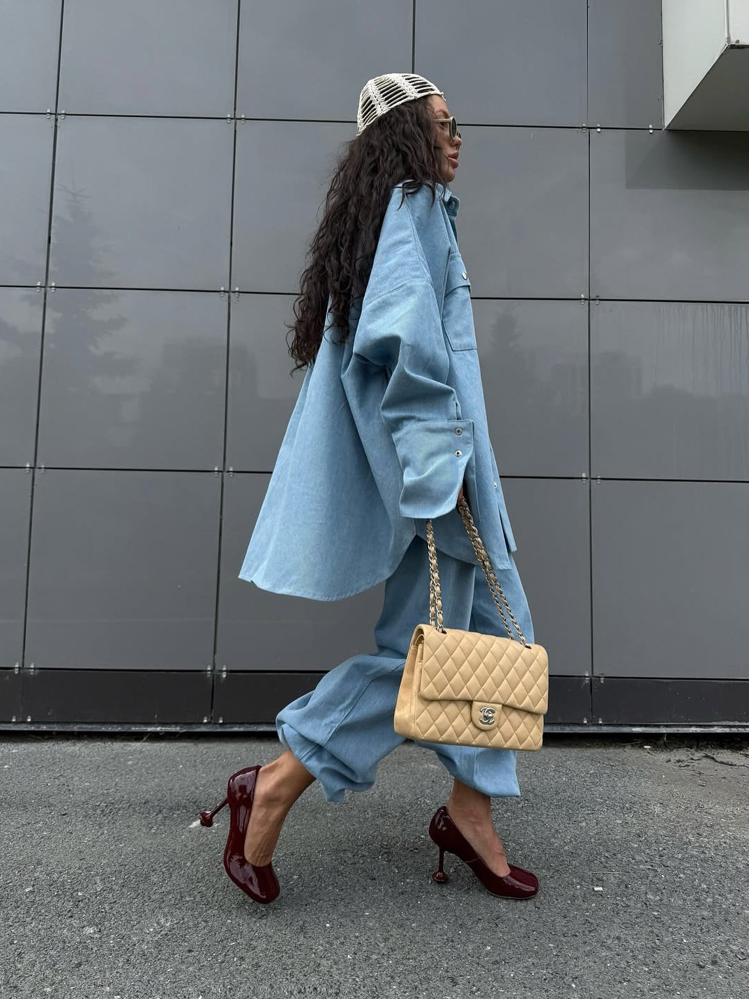 Light Blue Denim Oversized Shirt And Baggy Pants Set NorixaFashion.com