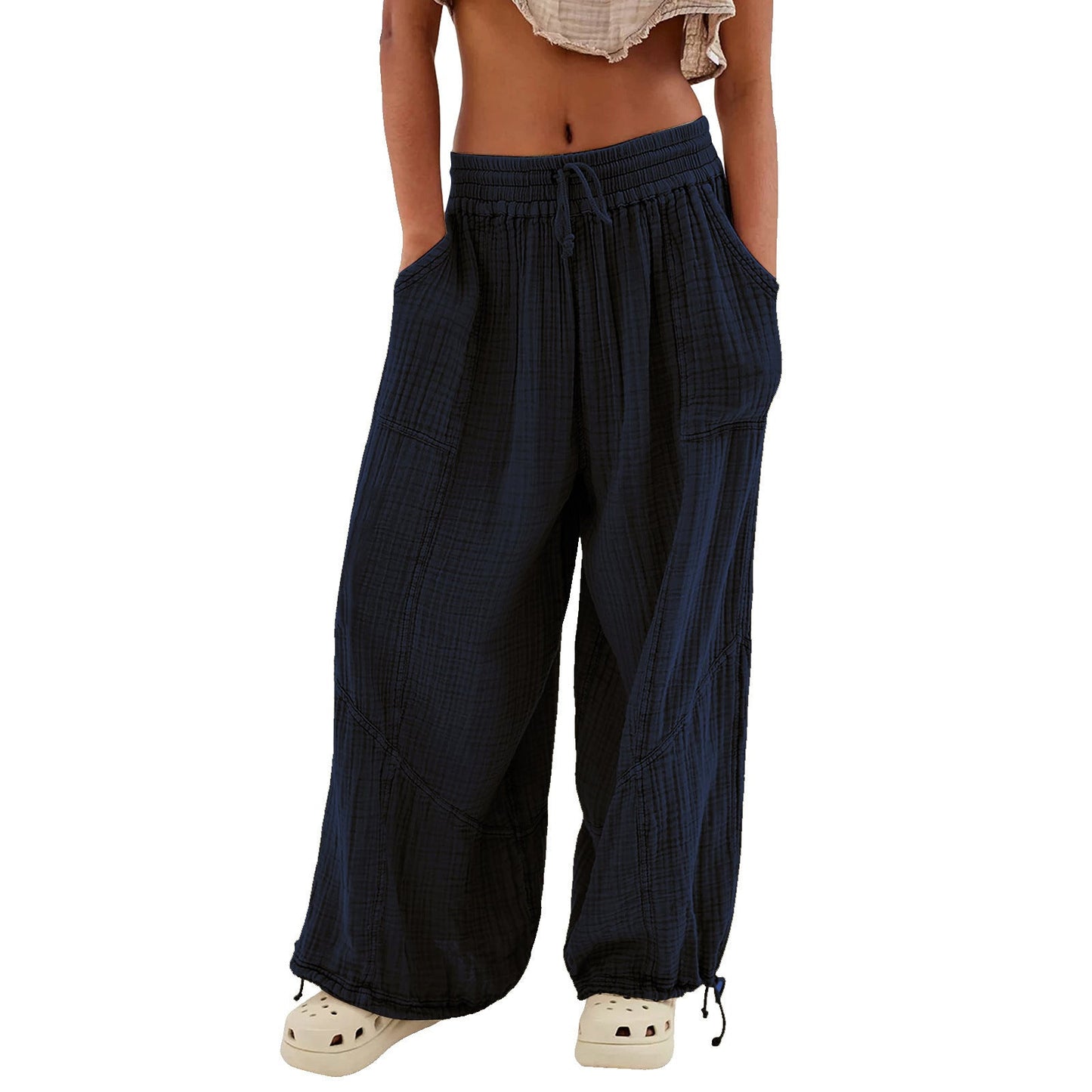 Women's Lace-up Casual Wide-leg Loose Pants NorixaFashion.com