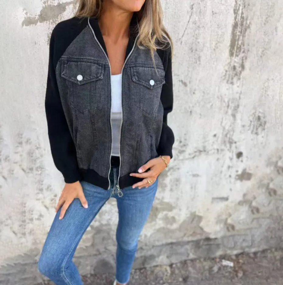 Women's Casual Hooded Denim Patchwork Jacket Pi-Mart
