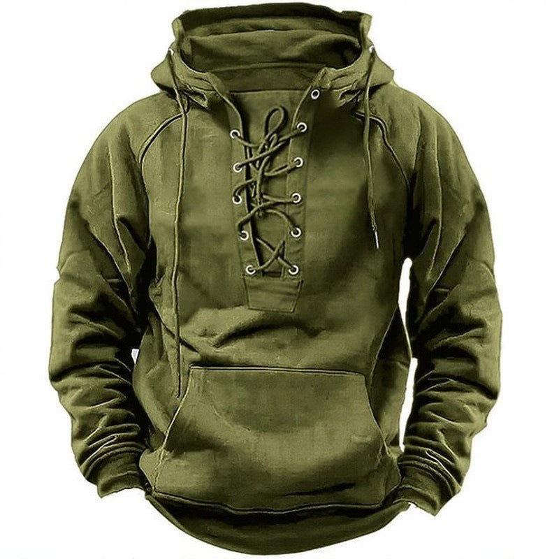 Ins Lace-up Hoodie Casual Sports Pocket Sweatshirt Men's Long-sleeved Top Clothing LadyShow.Store