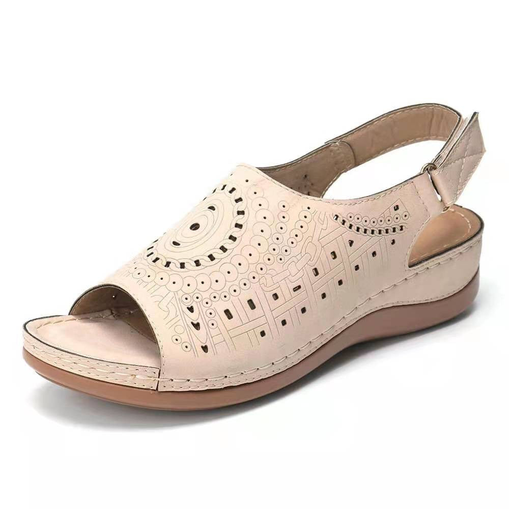Large Size Hollow Flat Open Toe Fish Mouth Retro European Shoes LadyShow.Store